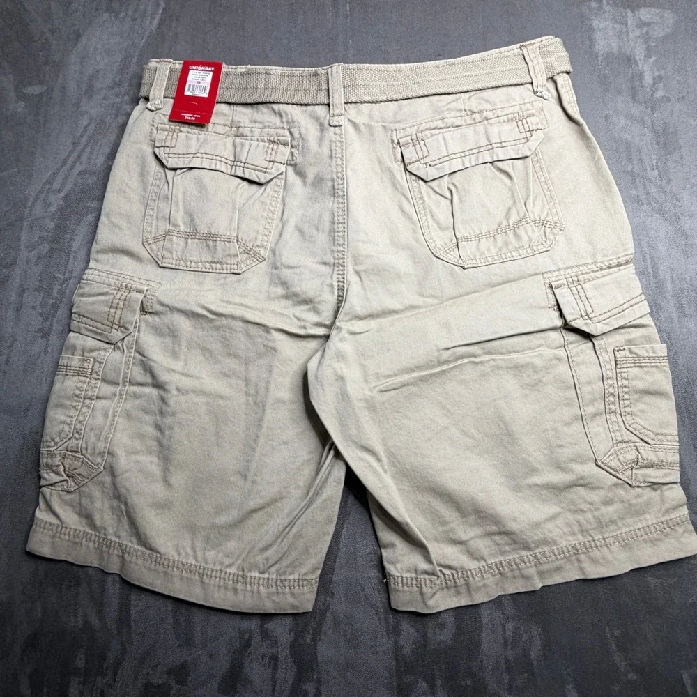 Unionbay Cargo Shorts Mens 38 Khaki Survivor Vintage Belted Cotton New